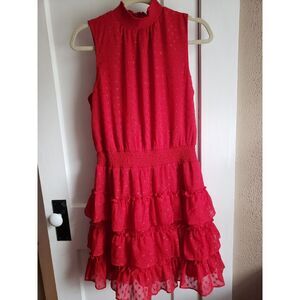 NWT Sam And Jess Sleeveless Clip Dot Tiered Fit & Flare‎ Dress sz Large